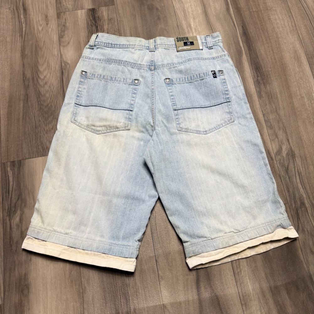 Southpole Mens Baggy Denim Shorts Light Wash Double Layer Hem Jorts Size 36